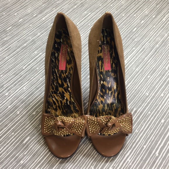 Betsey Johnson Shoes - Tan Suede Bow Tie Betsey Johnson Heels